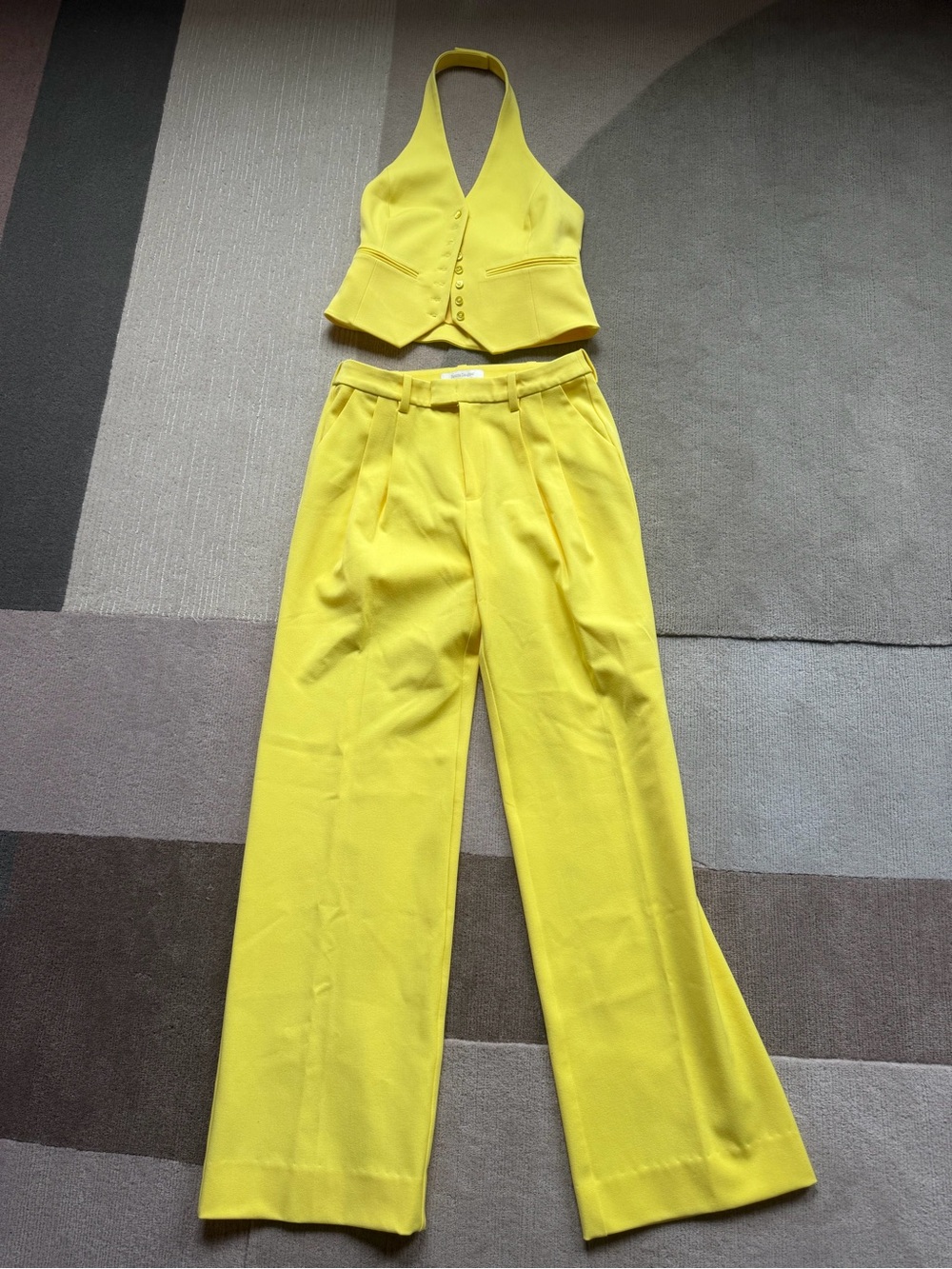 Favorite Daughter Bright Yellow Halter Vest & Wide-Leg Pants Set